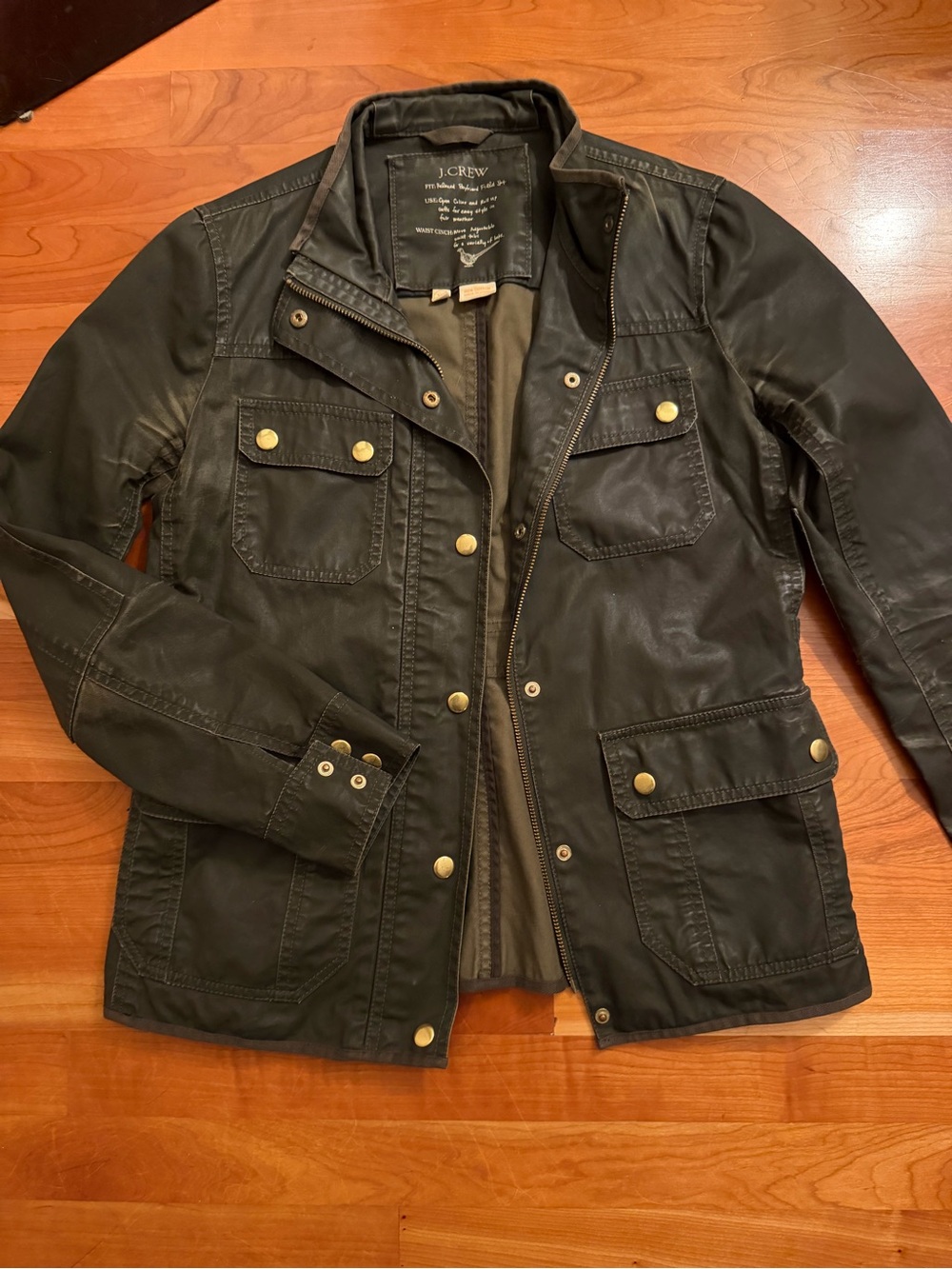 J.Crew Downtown Field Jacket Waxed Cotton Olive Green XS Military Cargo Utility